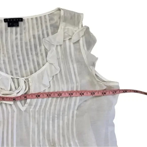 Theory White Bohemian Style Babydoll Top Pin-tuck Pleating Sleeveless Ruffled - Picture 8 of 15